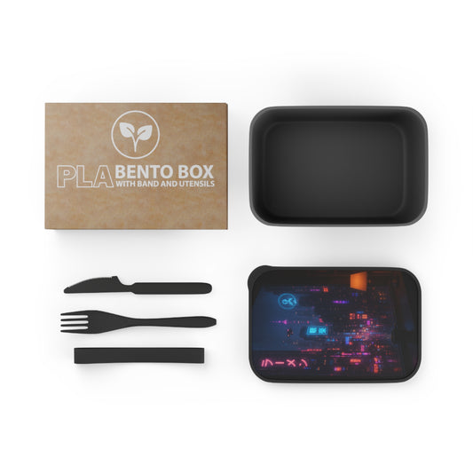 Aesthetic Bento Box with Neon City Design, Food Container, Lunch Box, Meal Prep, Eco-Friendly, Perfect for School and Work