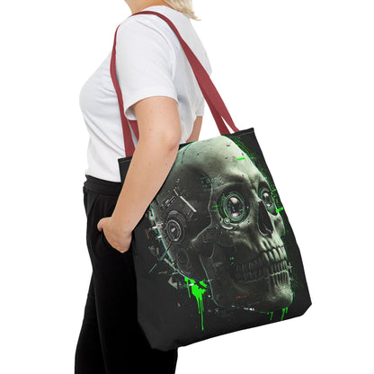 Futuristic Skull Tote Bag, Eco-Friendly Shopping Bag, Graphic Tote, Halloween Gift, Unique Art Bag, Stylish Carryall, Gift for Nerds