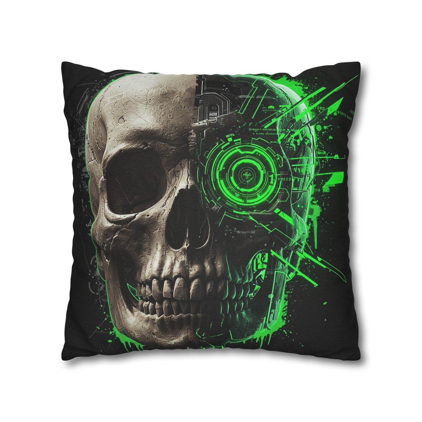 Futuristic Skull Pillowcase | Gothic Decor, Cyberpunk Home Accessories, Unique Gift, Halloween Decor, Throw Pillow