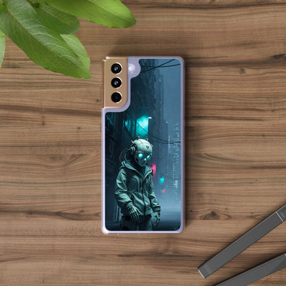 Futuristic Clear Phone Case with Neon City Design
