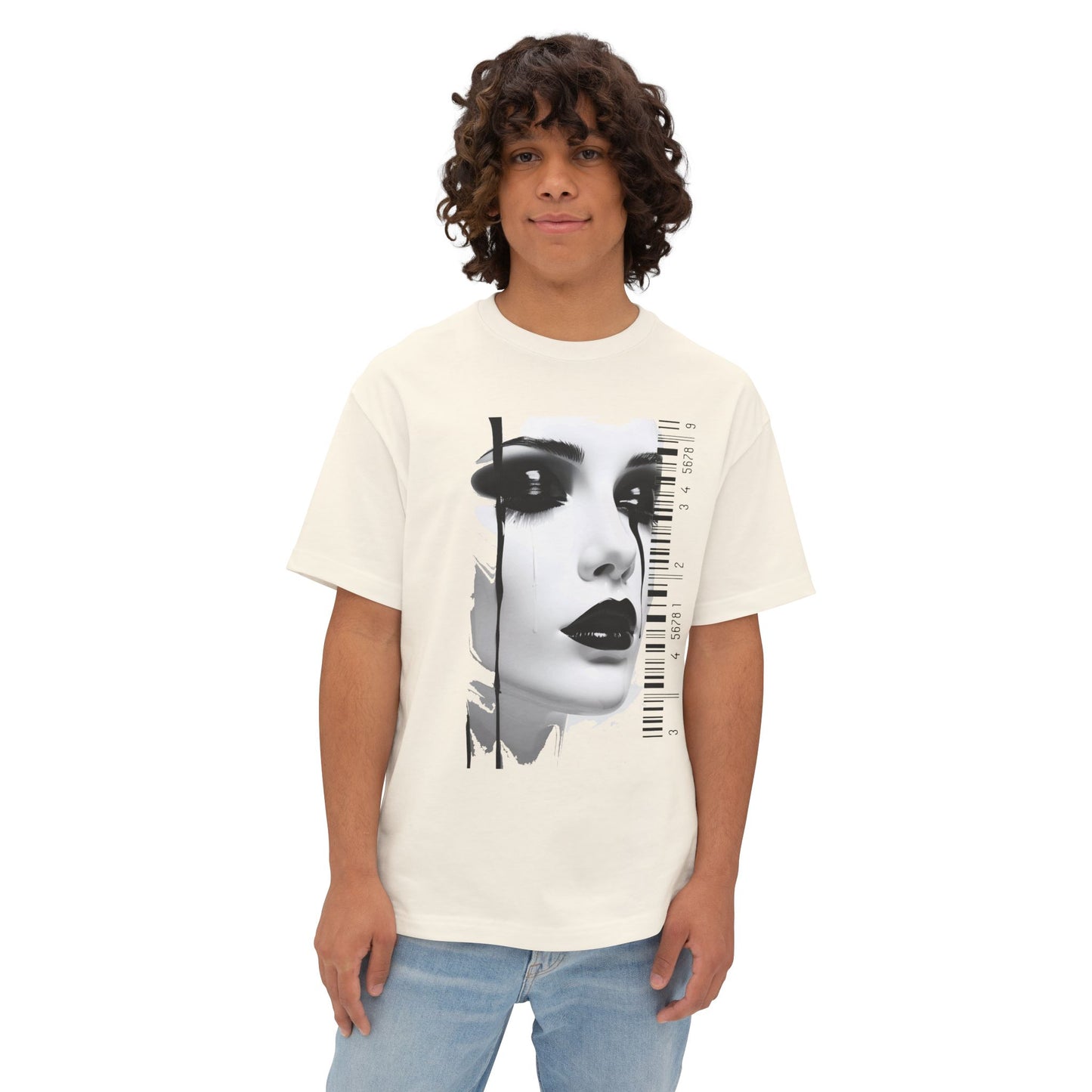 Chic Art Print Boxy Tee, Oversized Graphic T-Shirt, Fashionable Streetwear Top, Unique Women’s Cotton Tee, Casual Everyday Wear