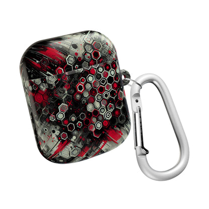 Hexagonal Red & Black AirPod Case | Trendy Tech Accessory, Unique Gifts for Music Lovers, Stylish Earbud Protection