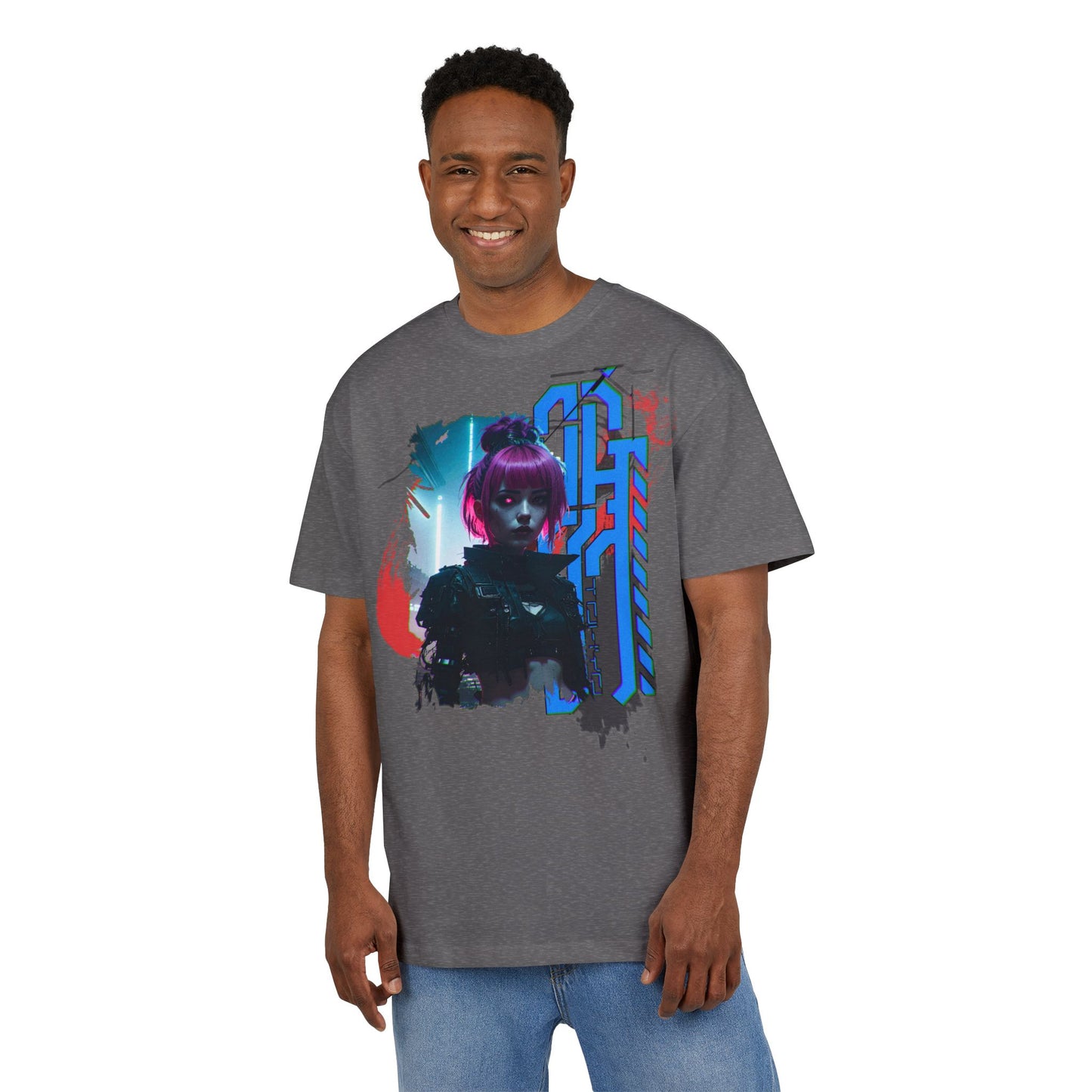 Cyberpunk Aesthetic Unisex Heavy Tee, Streetwear Style Shirt for Teens, Graphic Tee for Gaming, Cozy Casual Wear, Gift for Sci-Fi Lovers
