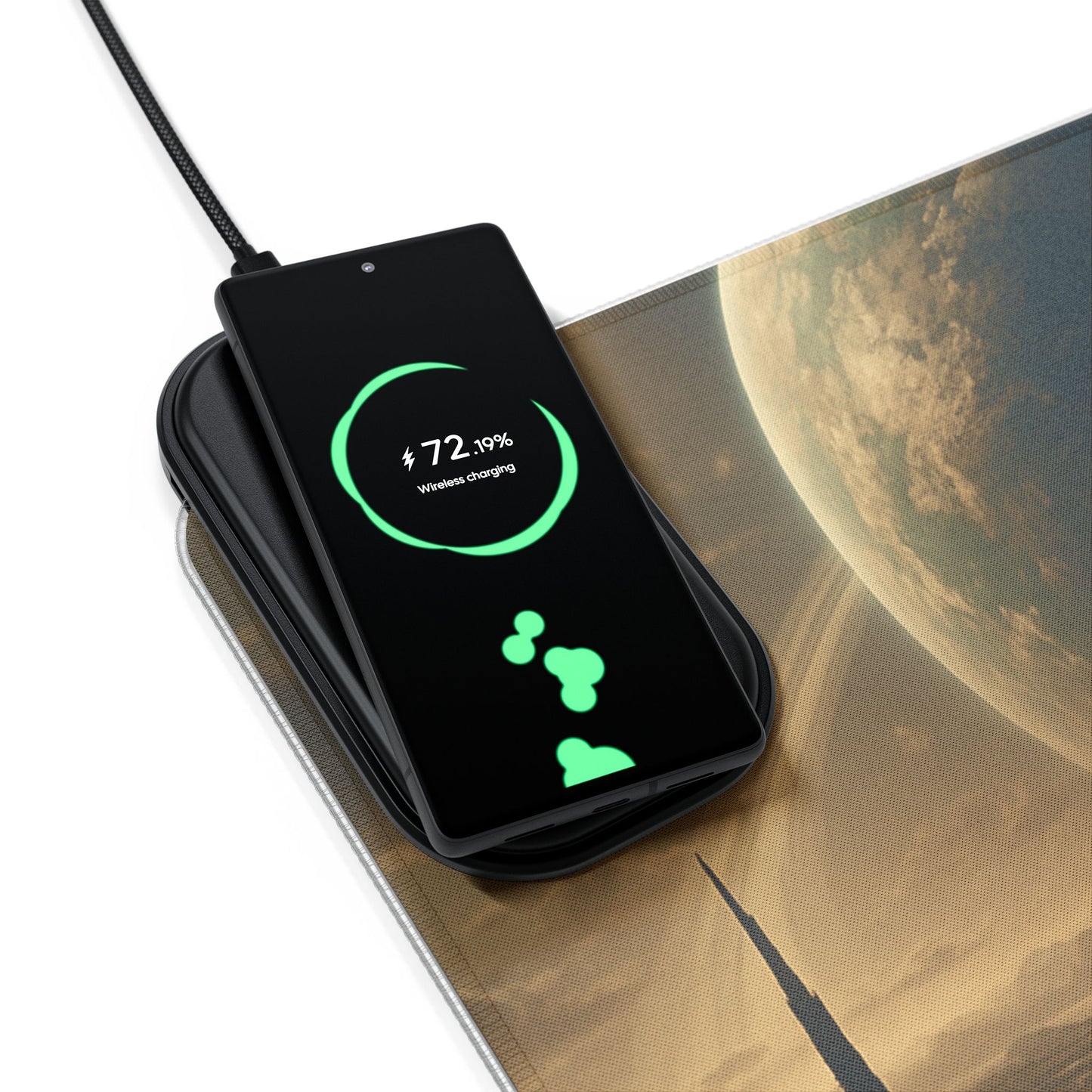 LED Gaming Mouse Pad with Wireless Charging Station - Cosmic Design, Gaming Setup, Home Office Accessory, Desk Decor, Gift for Gamers
