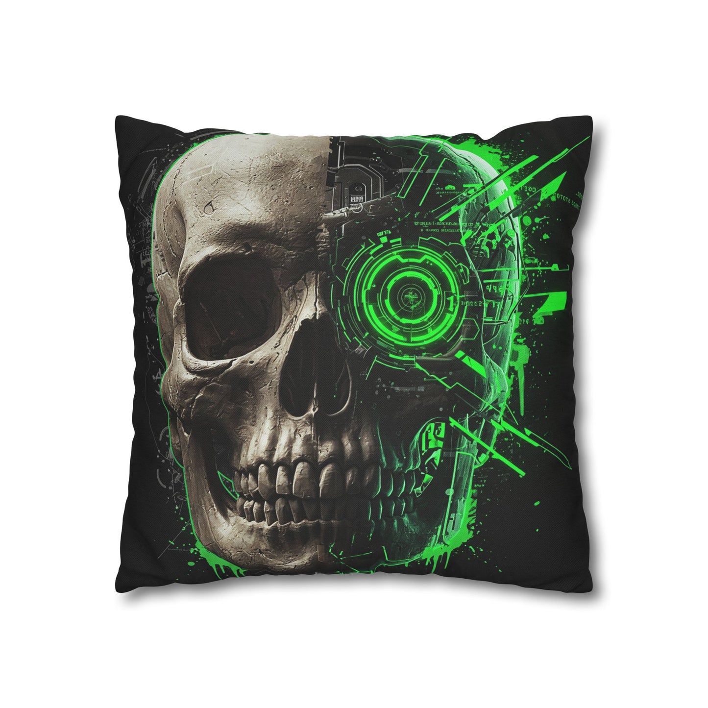 Futuristic Skull Pillowcase | Gothic Decor, Cyberpunk Home Accessories, Unique Gift, Halloween Decor, Throw Pillow