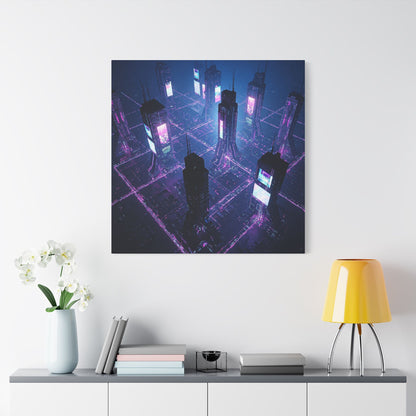 Futuristic Art Canvas, Urban Wall Decor, Retro Digital Print, Cyberpunk Artwork, Modern Home Aesthetic