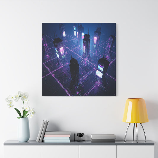 Futuristic Art Canvas, Urban Wall Decor, Retro Digital Print, Cyberpunk Artwork, Modern Home Aesthetic
