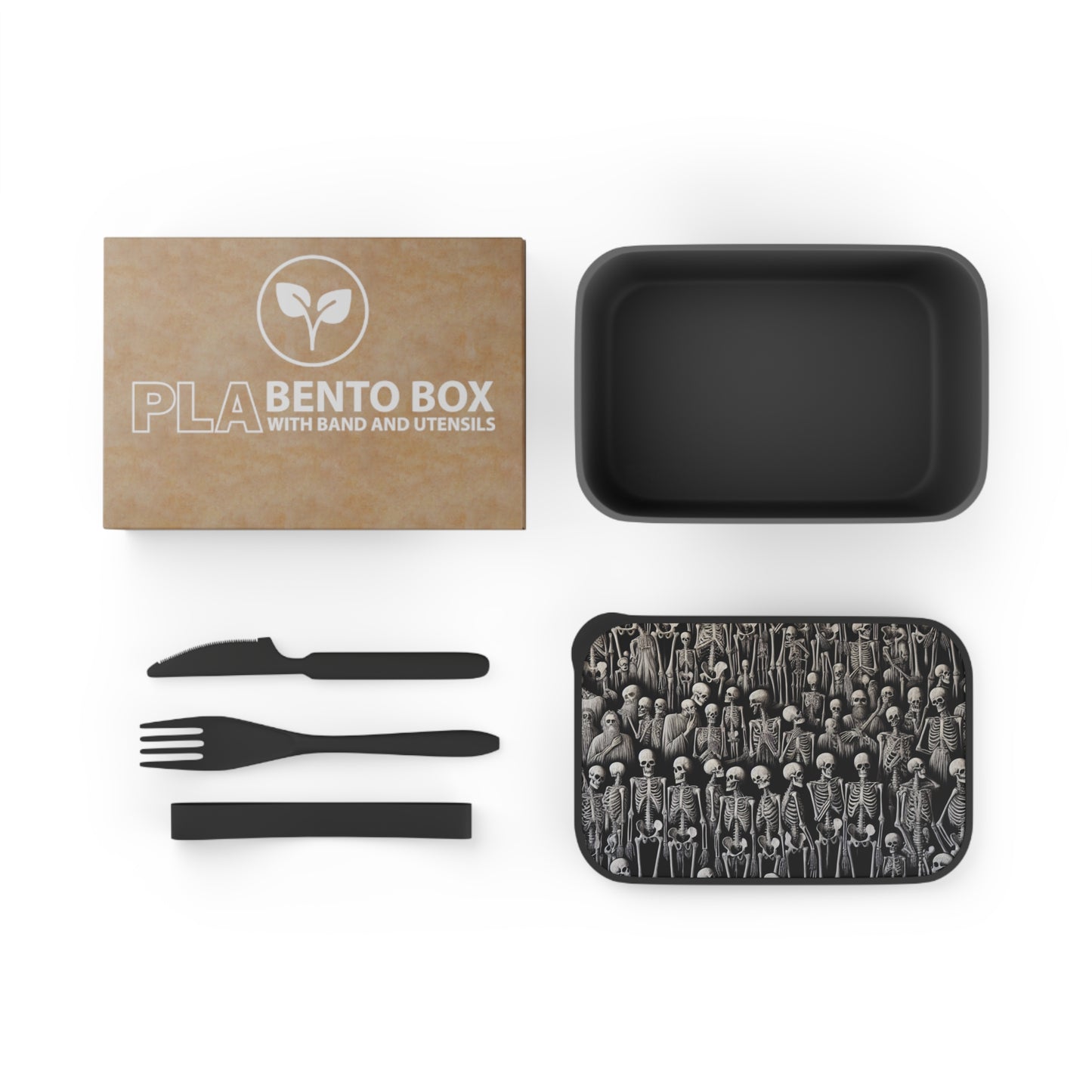 Skeletons PLA Bento Box with Utensils, Halloween Lunchbox, Spooky Meal Prep Container, Gothic Food Storage, Unique Gift Idea