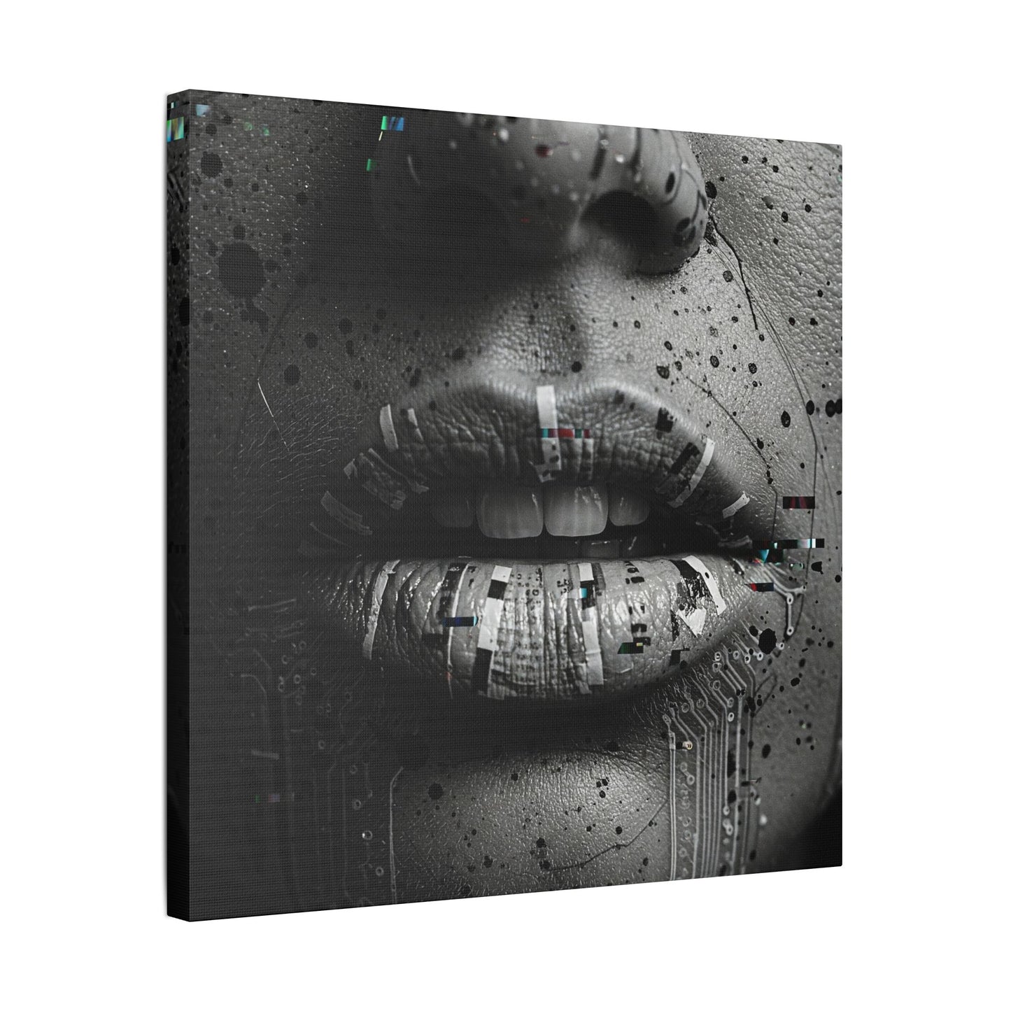 Gothic Lips Art Canvas, Digital Art Print, Unique Home Decor, Contemporary Wall Art, Cyberpunk Aesthetic, Perfect Gift