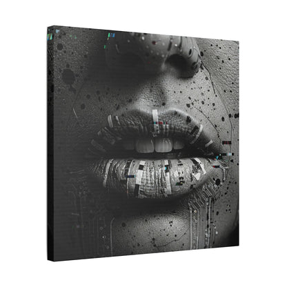 Gothic Lips Art Canvas, Digital Art Print, Unique Home Decor, Contemporary Wall Art, Cyberpunk Aesthetic, Perfect Gift