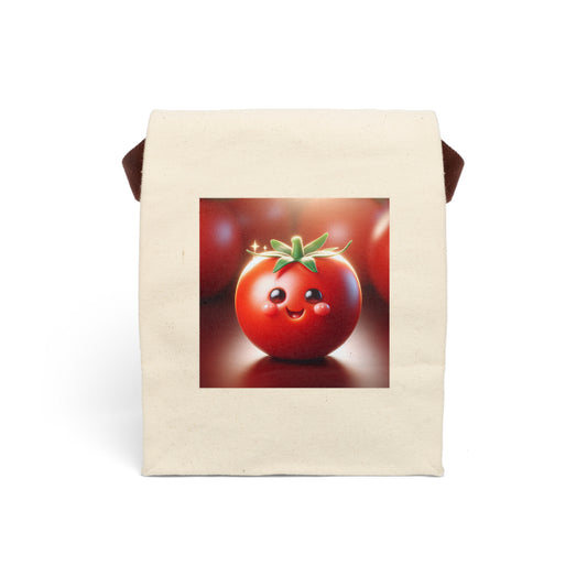Cheerful Tomato Canvas Lunch Bag with Strap, Cute Lunch Tote, Funny Food Storage, Reusable Snack Bag, Picnic Accessory, Kids Lunch Bag