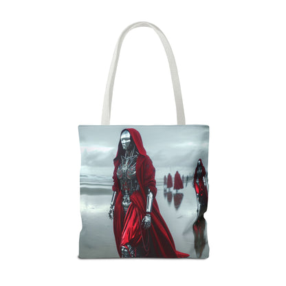 Futuristic Red Hooded Tote Bag, Eco-Friendly Shopping Tote, Stylish Reusable Bag, Perfect for Gifts, Fashion Statement