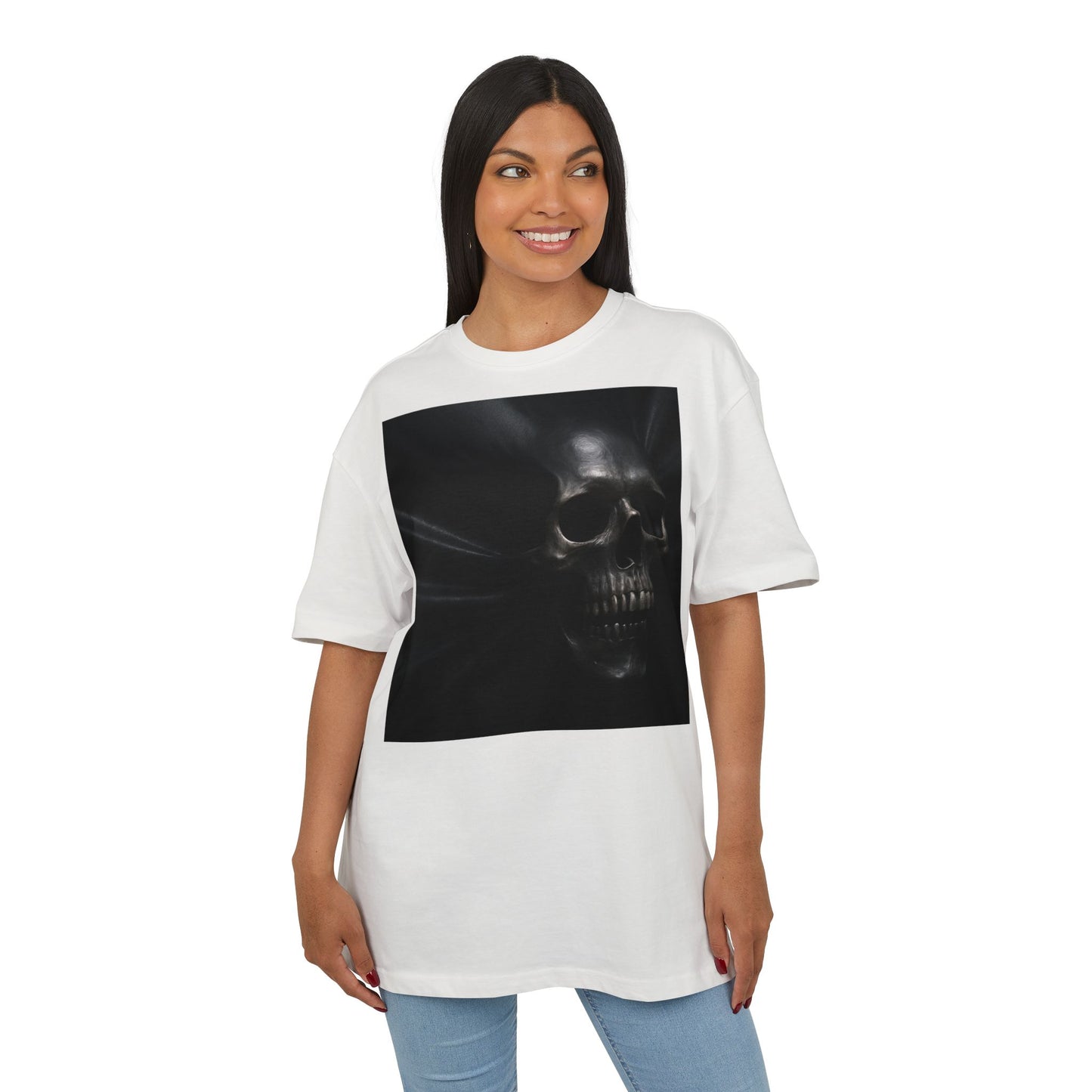 Skull Graphic Oversized Tee - Unisex Heavy Tee for Casual Wear, Street Style, Halloween Attire, Gift for Friends, Unique Art Tee