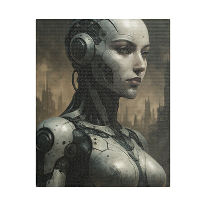 Futuristic Robot Canvas Art, Stretched Painting, Wall Decor for Tech Lovers, Sci-Fi Home Office, Unique Gift Idea, AI Artwork