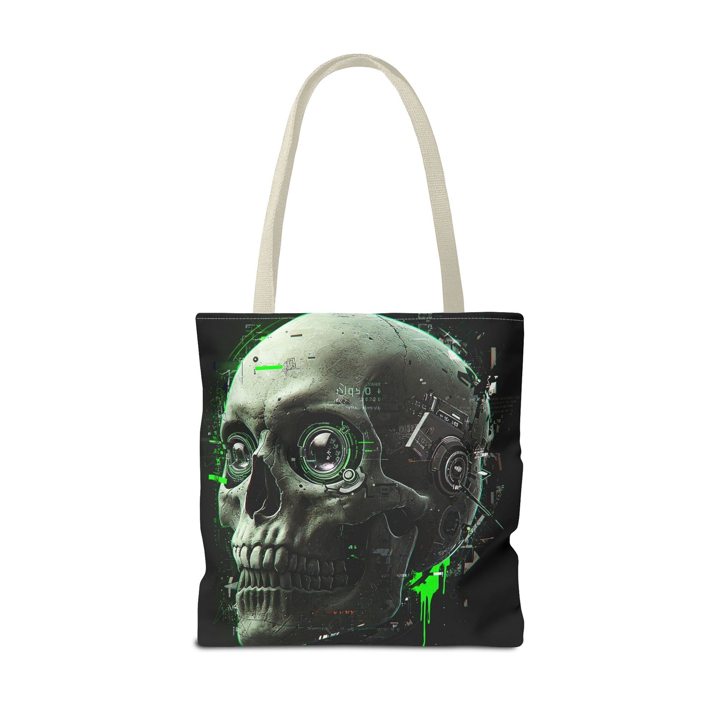 Futuristic Skull Tote Bag, Eco-Friendly Shopping Bag, Graphic Tote, Halloween Gift, Unique Art Bag, Stylish Carryall, Gift for Nerds