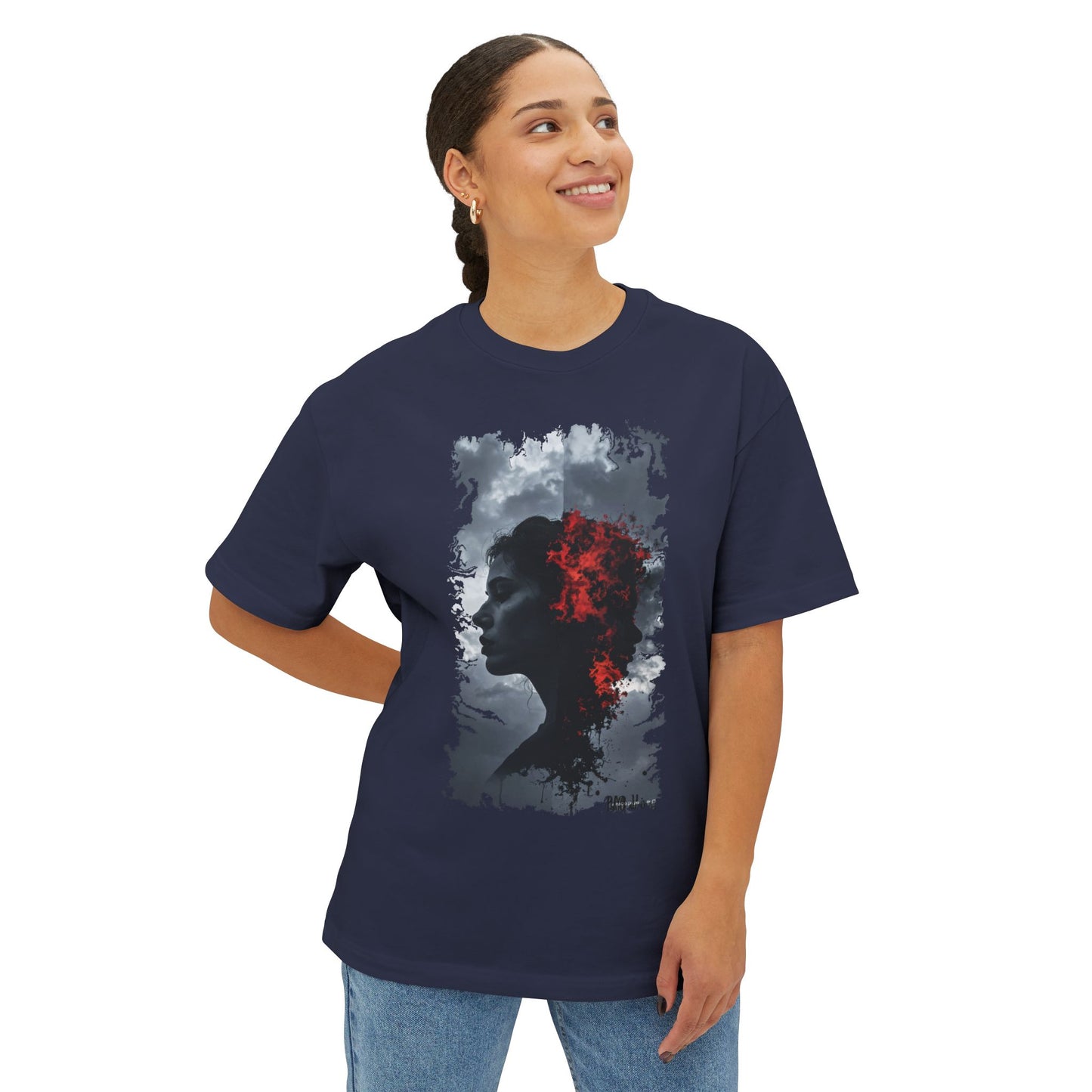 Stylish Oversized Boxy Tee with Artistic Profile Design, Casual Streetwear, Graphic T-shirt, Gift for Art Lovers, Everyday Comfort