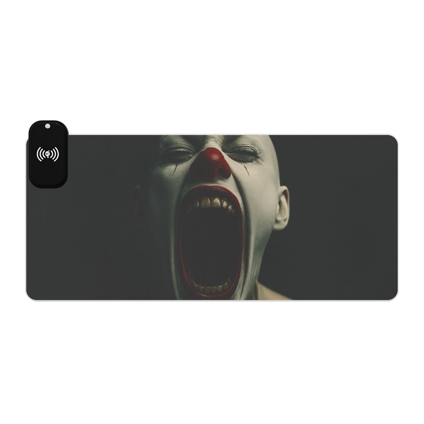 LED Gaming Mouse Pad with Wireless Charging - Creepy Clown Design, RGB Light Up Desk Mat, Gamer Gift, Office Decor, Halloween Accessory