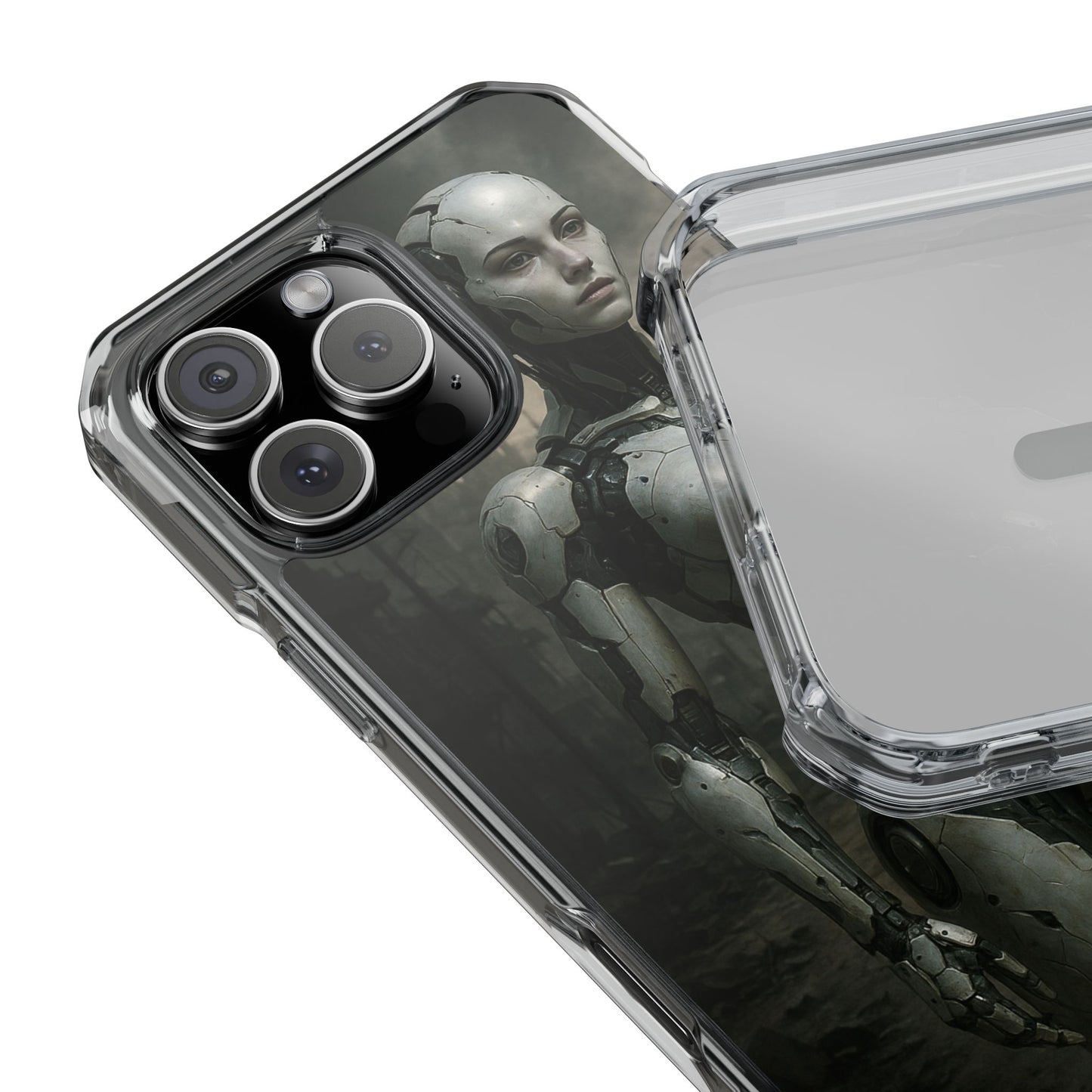 Futuristic Phone Case, Clear Impact Case with Sci-Fi Design, Smartphone Protection, Cyberpunk Aesthetic, Gift for Tech Lovers