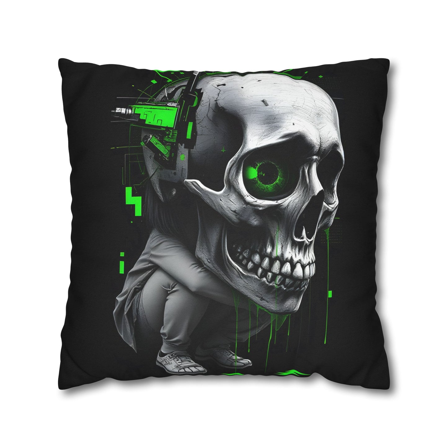 Edgy Skull Pillowcase | Gaming Decor, Modern Home Accent, Halloween Gift, Unique Couch Pillow, Cyberpunk Style