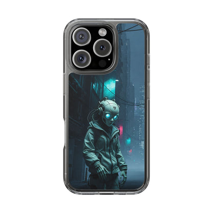 Futuristic Clear Phone Case with Neon City Design