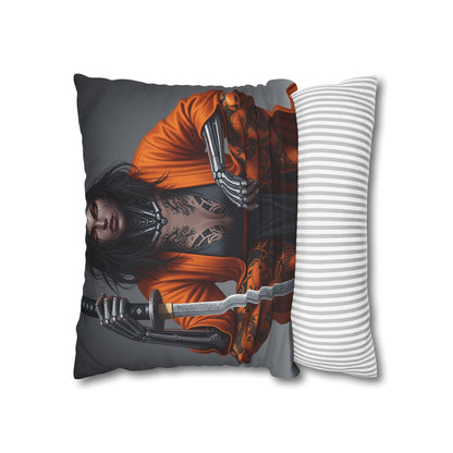 Fierce Warrior Design Pillowcase, Unique Home Decor, Boho Accent Pillow, Anime Art, Gift for Her, Cosplay Lovers
