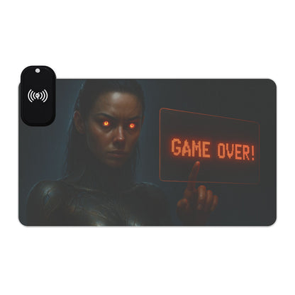 LED Gaming Mouse Pad with Wireless Charging - Game Over Design, Computer Accessory, Gamer Gift, Desk Decor, LED Light Pad, Gaming Desk