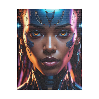 Satin Canvas Wall Art, Futuristic Female Portrait, Sci-Fi Decor, Cyberpunk Artwork, Geek Home Decor, Gift for Tech Lovers
