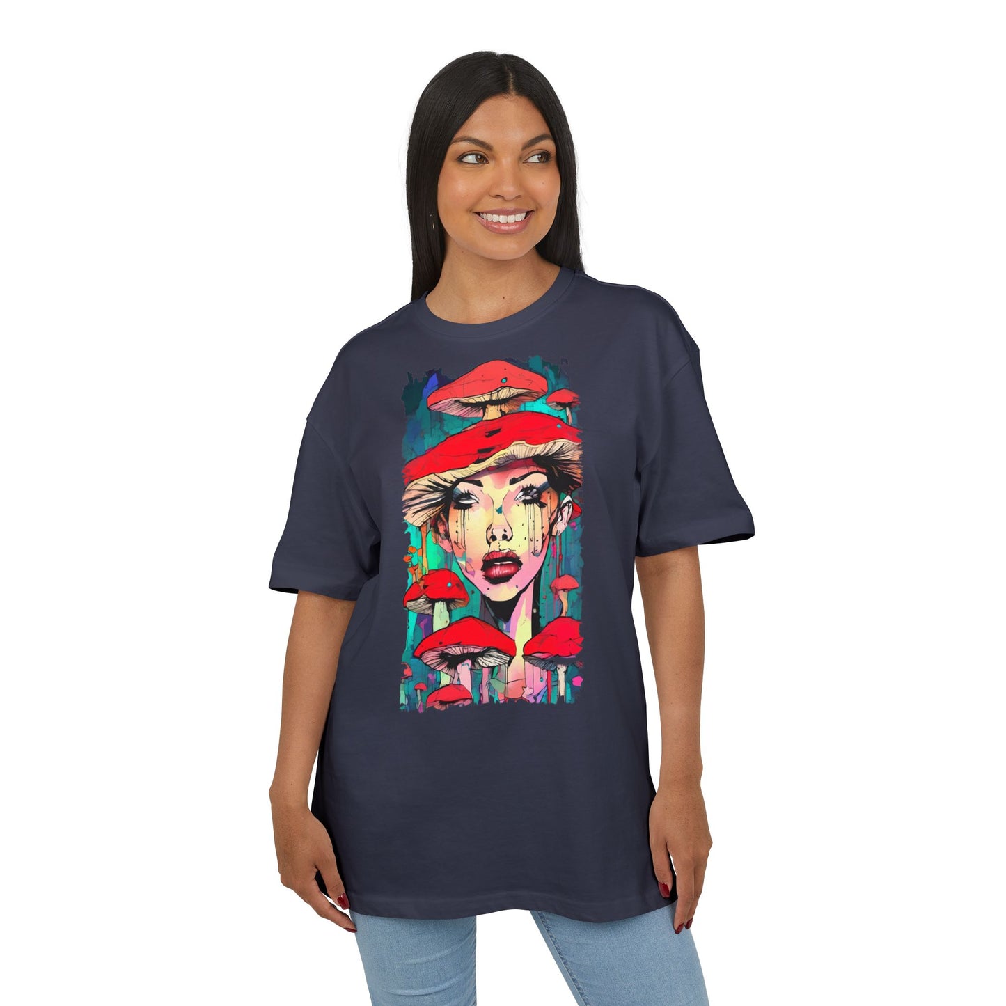 Colorful Art Tee, Unisex Heavy Oversize Tee with Mushroom Design, Casual Wear, Graphic Shirt, Gift for Art Lovers, Streetwear Style