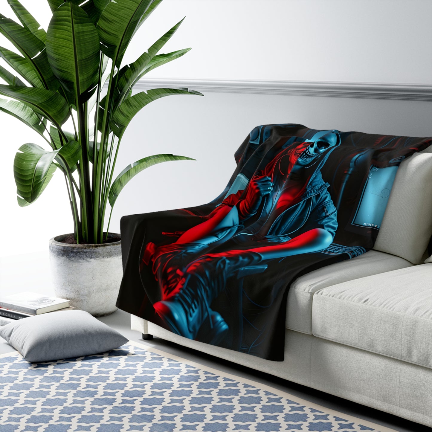 Cyberpunk Sherpa Fleece Blanket - Cozy Design for Gaming Lovers