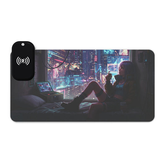 LED Gaming Mouse Pad with Wireless Charging - Futuristic Gamer Desk Accessory, RGB Desk Mat, Gaming Setup Decor, Perfect for Gifts