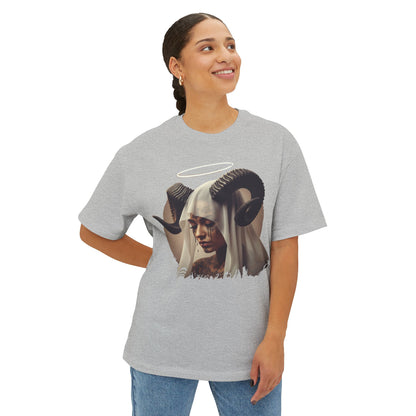 Mystical Ram Graphic Tee, Unisex Oversized Boxy Tee, Statement T-Shirt, Boho Chic Shirt, Art-Inspired Fashion, Comfortable Everyday Wear