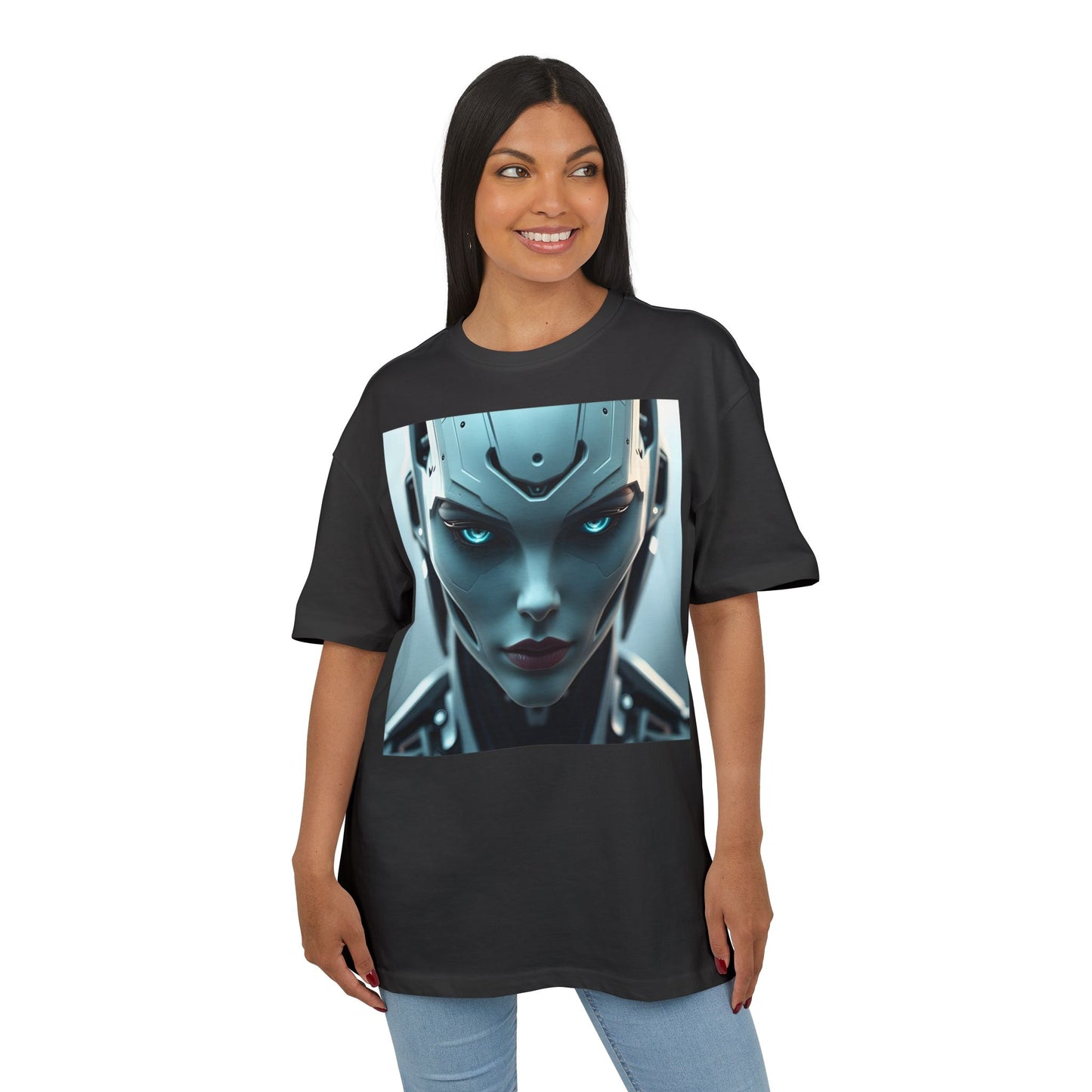 Futuristic Robot Oversize Tee, Cyberpunk Fashion, Unisex Graphic T-Shirt, Tech-Inspired Apparel, Unique Gift for Geeks