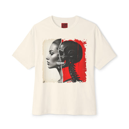 Artistic Unisex Oversized Tee - Skeleton & Profile Design, Graphic Tee for Casual Style, Unique Gift for Art Lovers, Streetwear