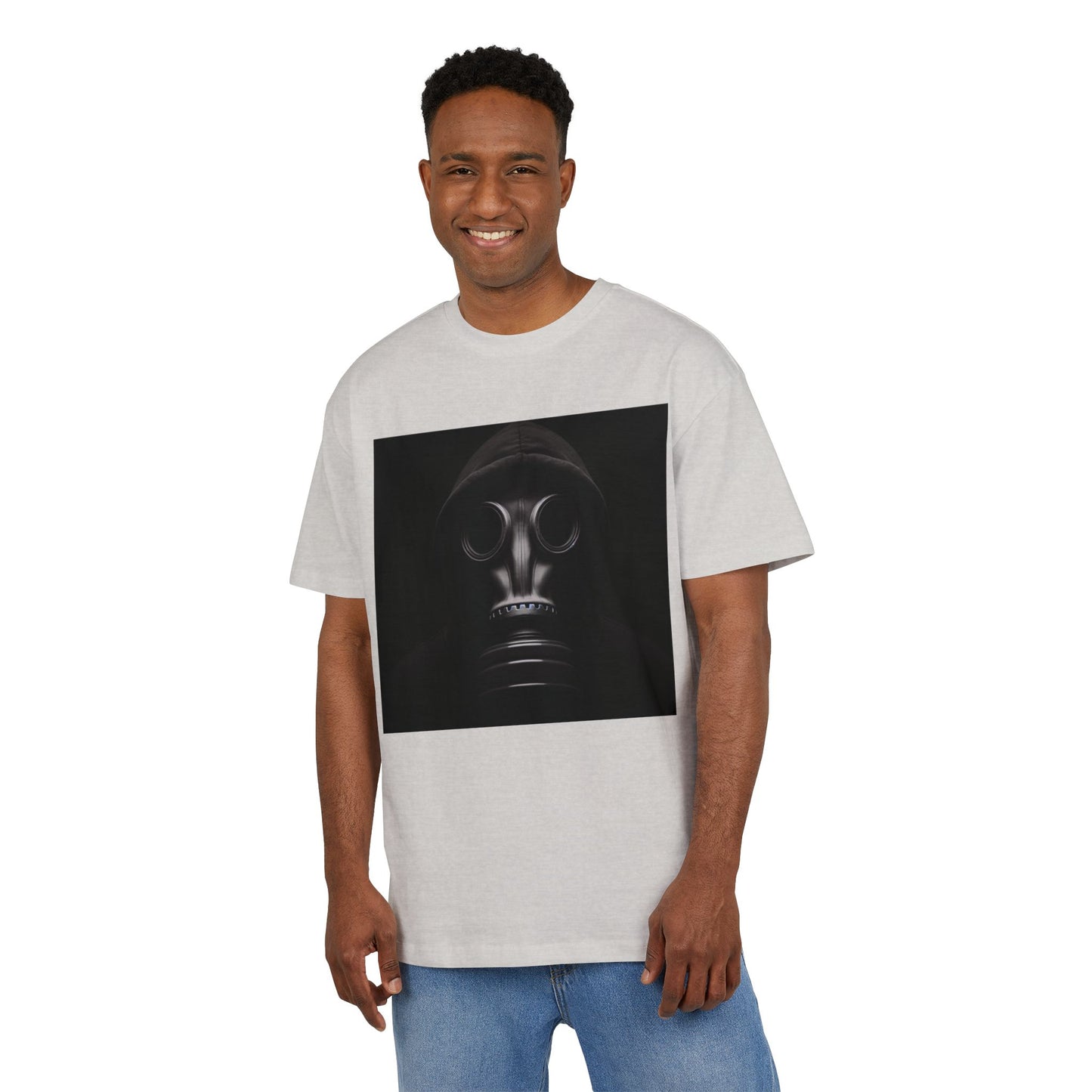 Unisex Heavy Oversize Tee with Bold Gas Mask Design, Streetwear, Artistic Tee, Gift for Trendsetters, Casual Wear, Grunge Fashion