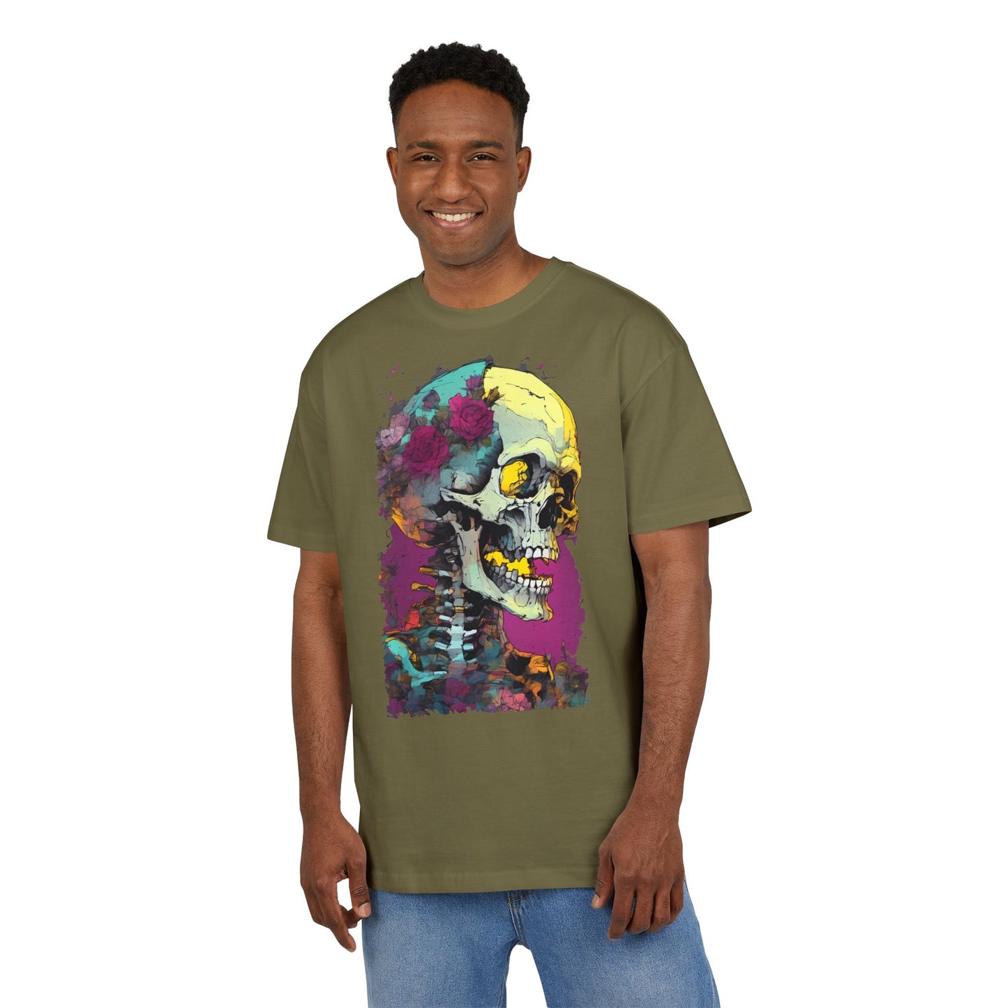 Colorful Skull Oversize Tee, Unisex Graphic Shirt, Edgy Streetwear, Casual Summer Top, Halloween Costume, Gift for Art Lovers