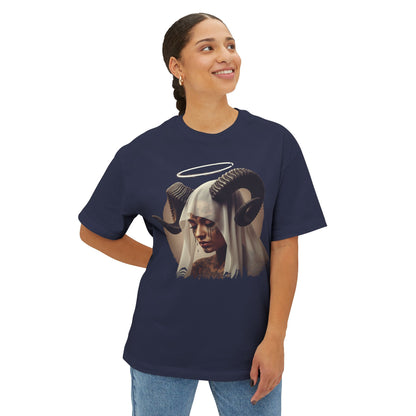 Mystical Ram Graphic Tee, Unisex Oversized Boxy Tee, Statement T-Shirt, Boho Chic Shirt, Art-Inspired Fashion, Comfortable Everyday Wear
