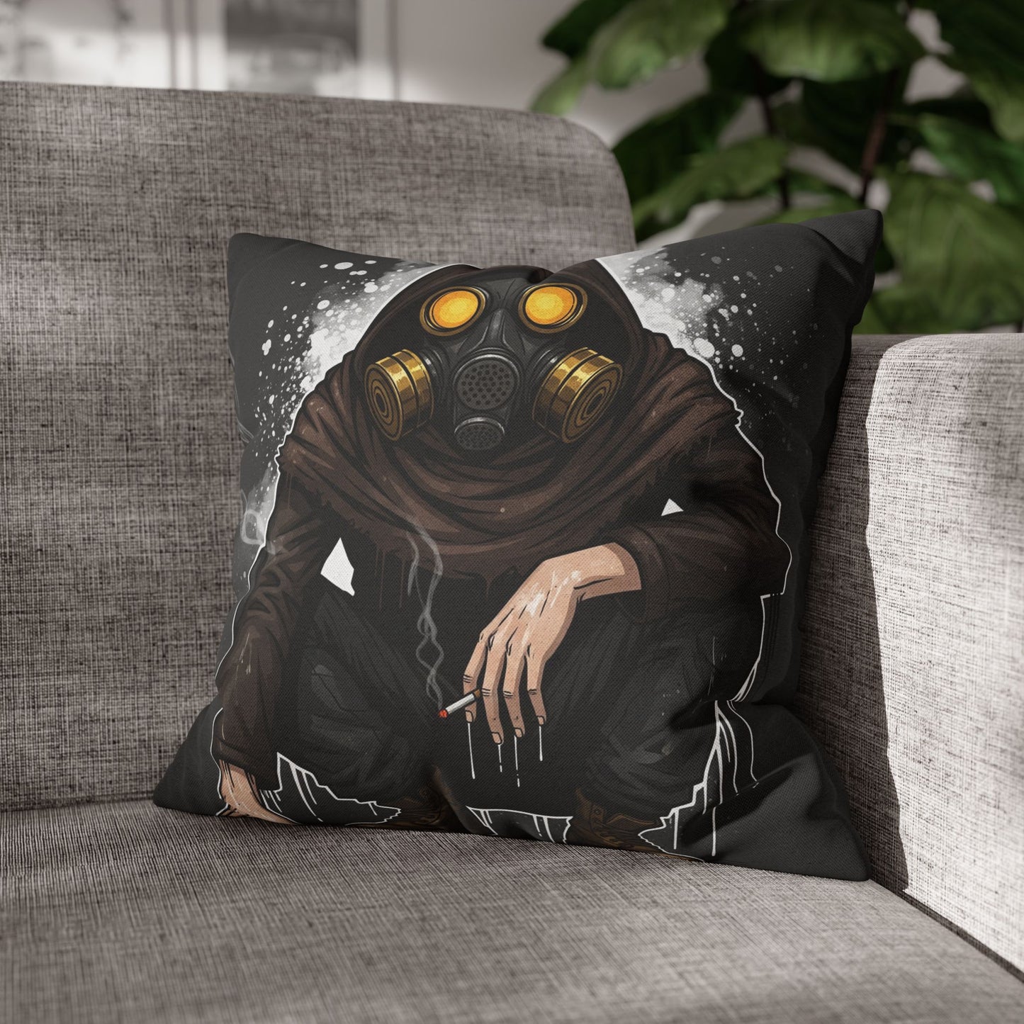 Gothic Gas Mask Pillowcase - Unique Home Decor, Edgy Throw Pillow, Gifts for Sci-Fi Fans, Alternative Room Style, Men’s Bedroom Decor