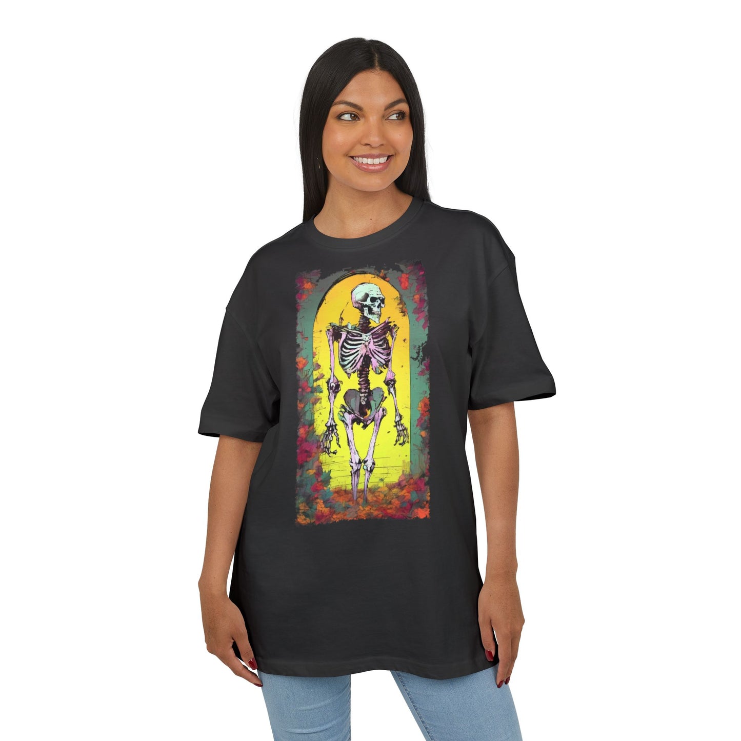 Skeleton Graphic Oversize Tee - Unisex Halloween Shirt, Comfortable Casual Wear, Spooky Vibes, Perfect for Parties and Everyday