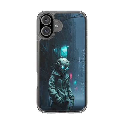 Futuristic Clear Phone Case with Neon City Design
