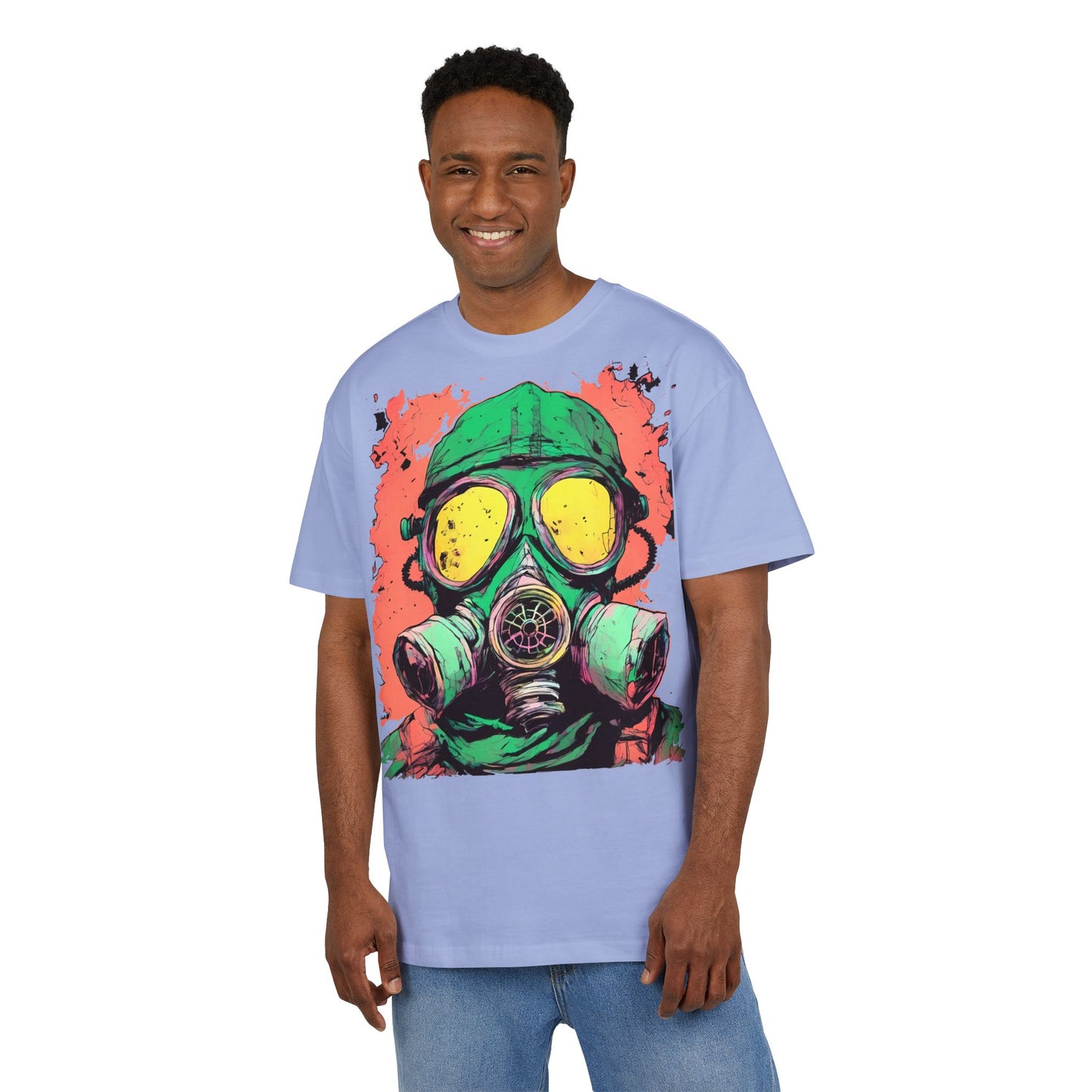 Retro Gas Mask Unisex Heavy Oversize Tee, Streetwear T-Shirt, Unique Graphic Tee, Festival Fashion, Cool Casual Wear