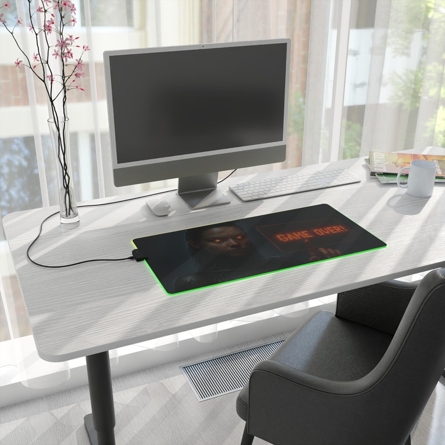 LED Gaming Mouse Pad with 'Game Over!' Design, Gaming Decor, Desk Gadget, Mouse Mat, Perfect for Gamers or Esports Enthusiasts