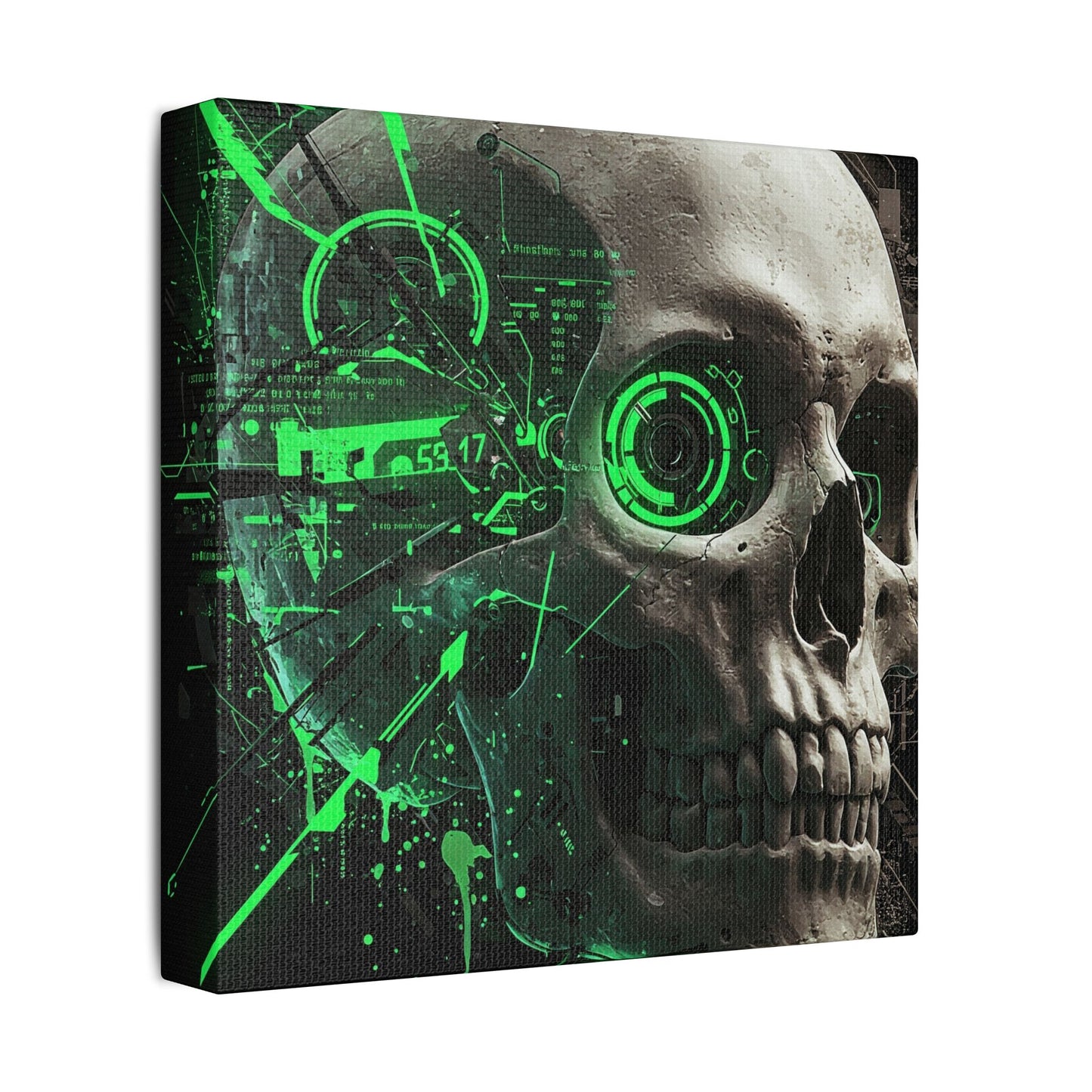 Digital Skull Art Wall Decor, Futuristic Skull Canvas Print, Cyberpunk Home Decor, Gothic Decoration, Unique Gift for Halloween