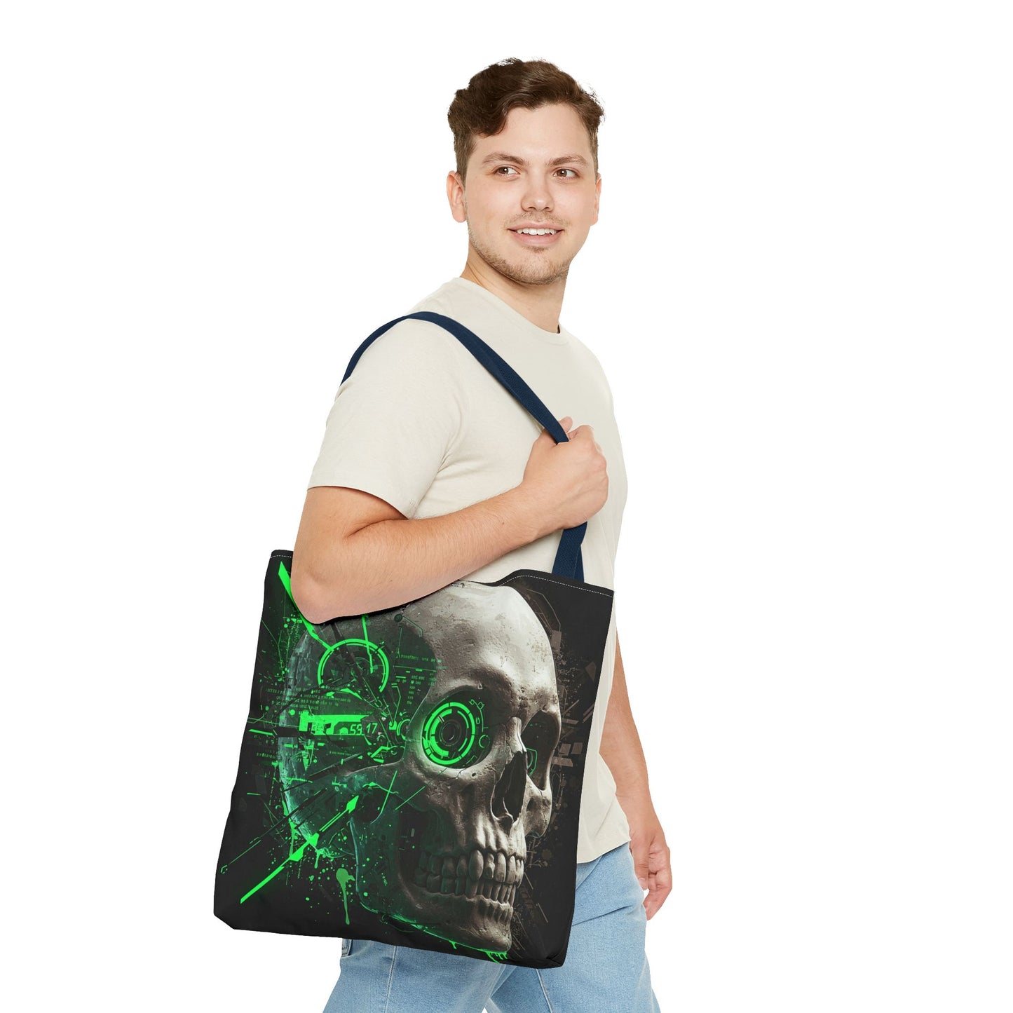 Gothic Skull Tote Bag, AOP Eco-Friendly Reusable Shopper, Dark Aesthetic Gift, Halloween, Cyberpunk Accessories, Stylish Everyday Carry