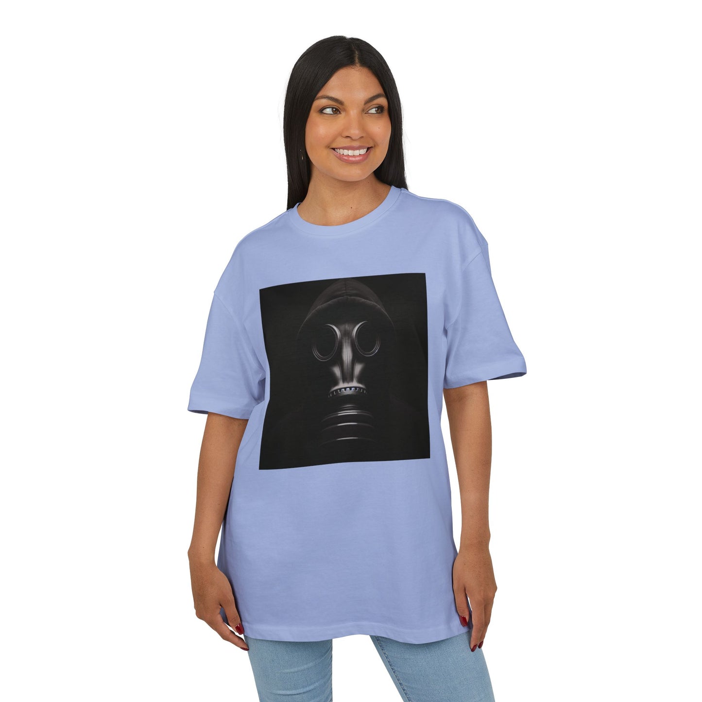 Unisex Heavy Oversize Tee with Bold Gas Mask Design, Streetwear, Artistic Tee, Gift for Trendsetters, Casual Wear, Grunge Fashion