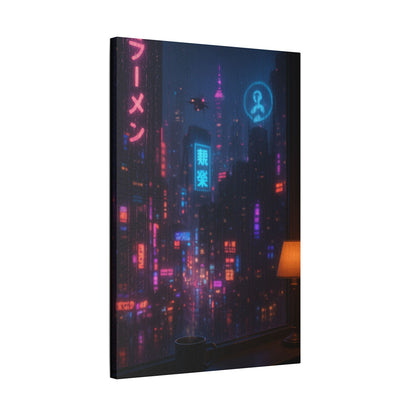 Urban Neon Art Canvas, Modern Wall Decor, Cyberpunk Artwork, Home Office Decoration, Gallery Style Print