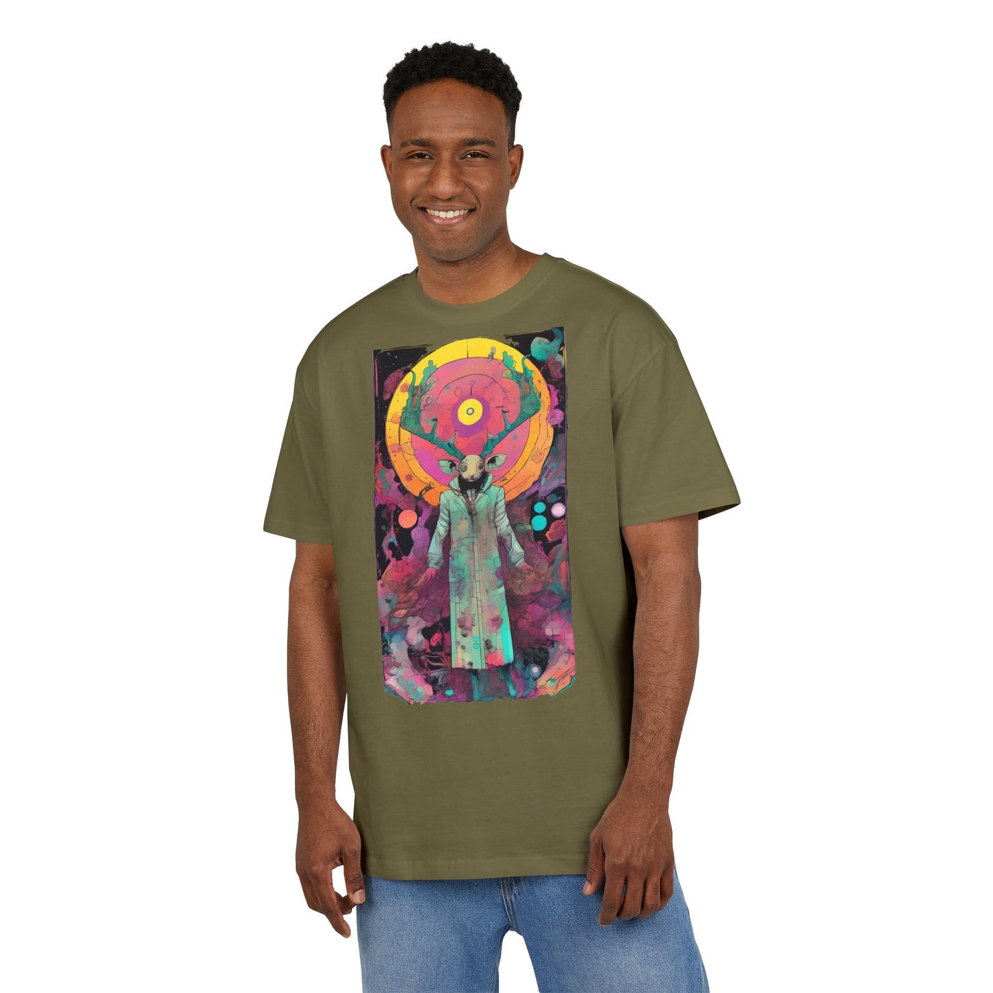 Vibrant Artistic Oversize Tee - Unisex Heavyweight T-Shirt, Bohemian Style, Gift for Art Lovers, Festival Wear, Casual Chic
