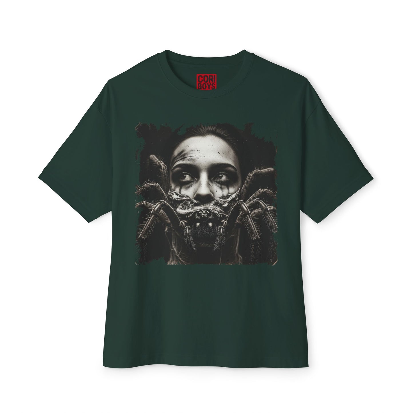 Eerie Spider Graphic Unisex Boxy Tee, Creepy Shirt for Halloween, Casual Wear, Street Fashion, Unique Gift for Spooky Season