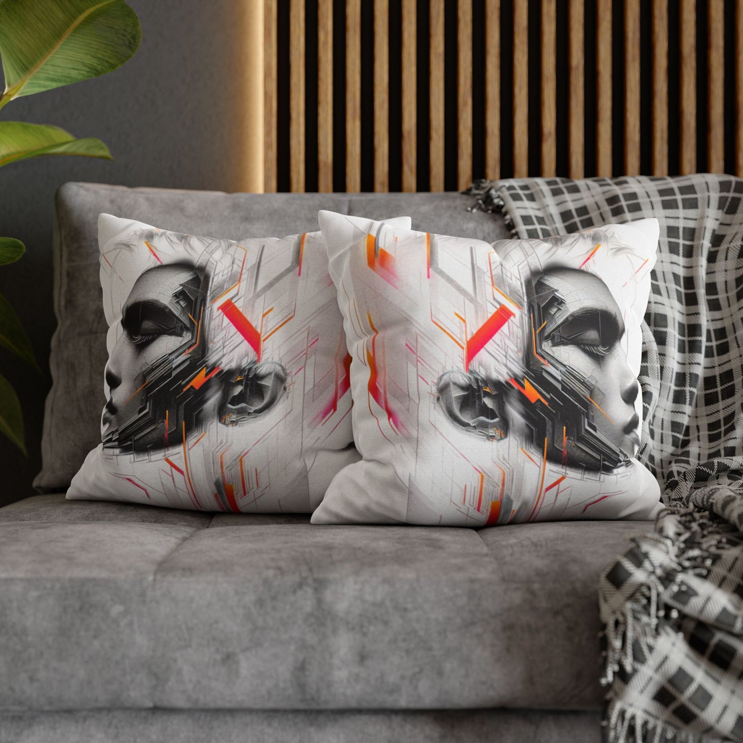 Futuristic Art Pillowcase - Modern Home Decor, Geometric Throw Pillow, Gift for Tech Lovers, Contemporary Accent Cushion
