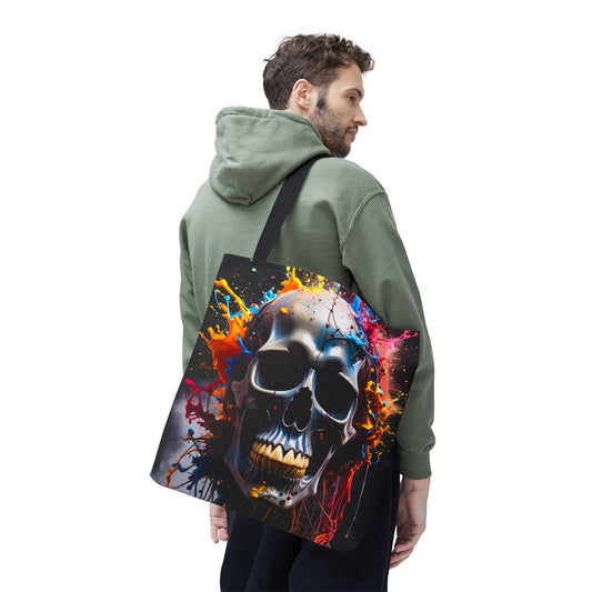 Vibrant Skull Tote Bag, Artistic Reusable Bag, Eco-Friendly Shopping Tote, Perfect Gift for Halloween, Gothic Style