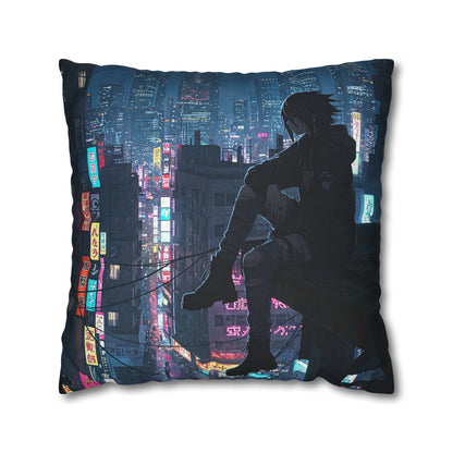 Anime-Inspired Urban Pillowcase, Cozy Home Decor, Nerdy Gift, Bedroom Accent, Cyberpunk Decor, Manga Lover Gift